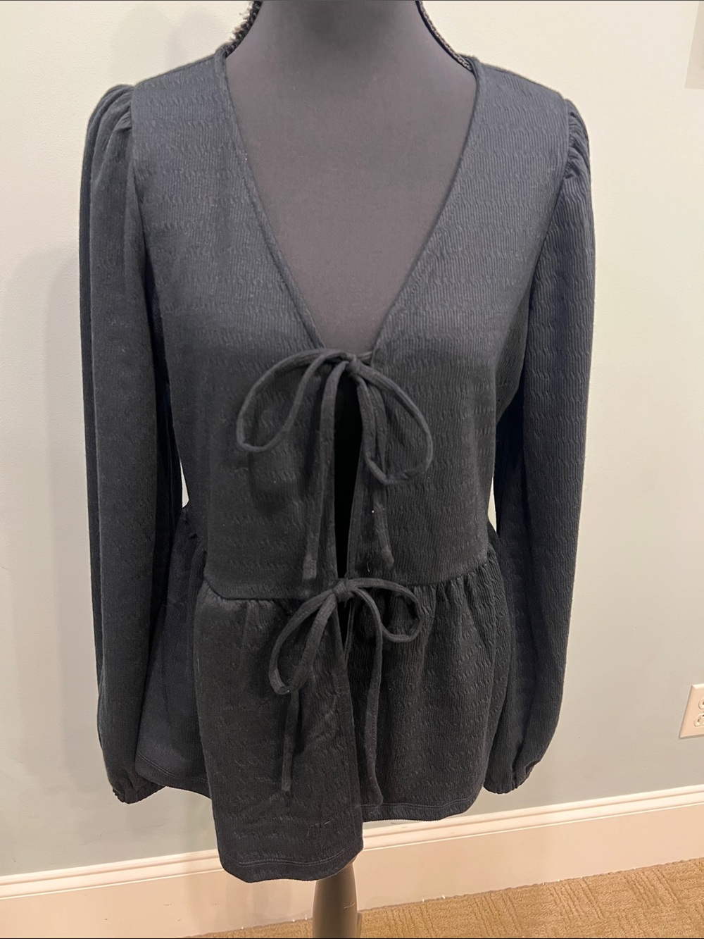 Maurices Black Tie-Front Crewneck Sweater